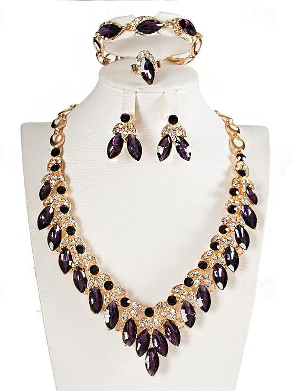 1 set Jewelry 4 pieces Set Drop Earrings For Women's Special Occasion Gemstone Pendant Necklace - Image 3