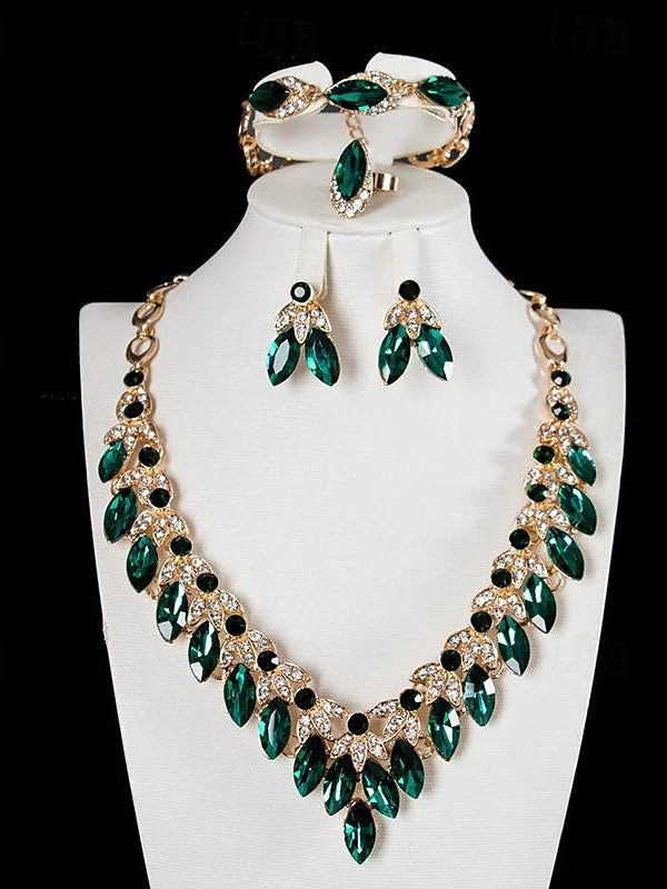 1 set Jewelry 4 pieces Set Drop Earrings For Women's Special Occasion Gemstone Pendant Necklace - Image 2