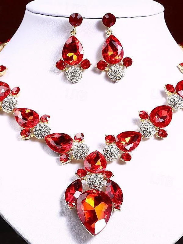 1 set 3 Pieces Jewelry Earrings Necklace For Women's Wedding Gemstone Pendant Necklace Set - Image 4