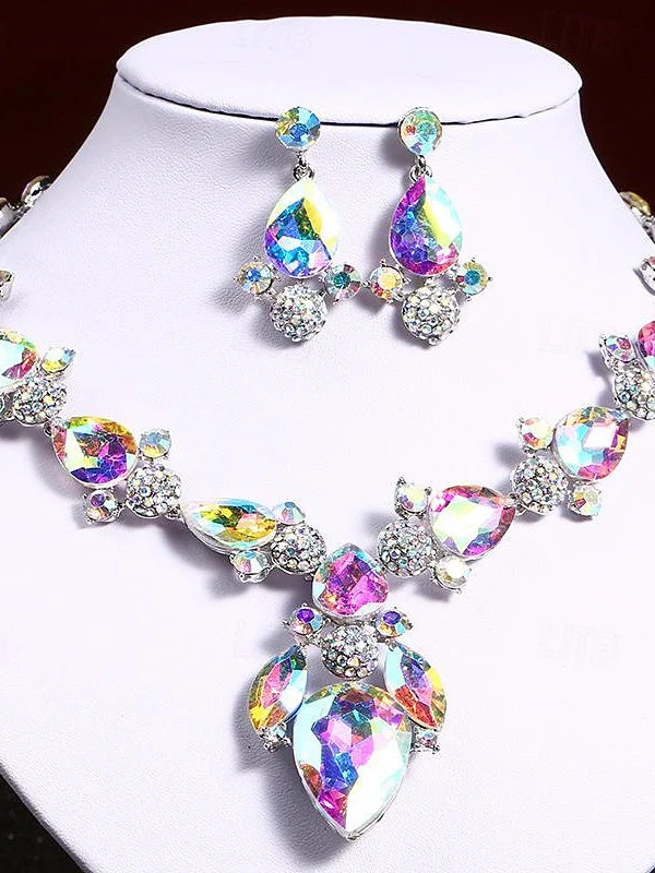 1 set 3 Pieces Jewelry Earrings Necklace For Women's Wedding Gemstone Pendant Necklace Set - Image 2