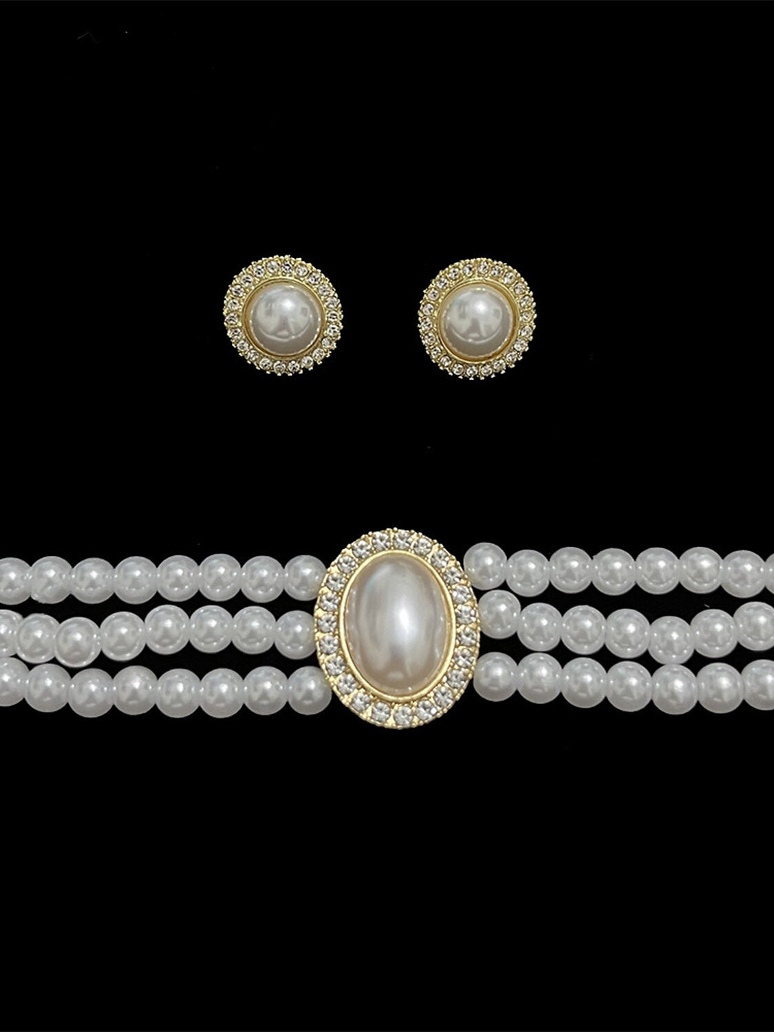 1 set Imitation Pearl Rhinestone Jewelry Earrings Necklace For Women's Wedding Gemstone Pendant Necklace Set - Image 3