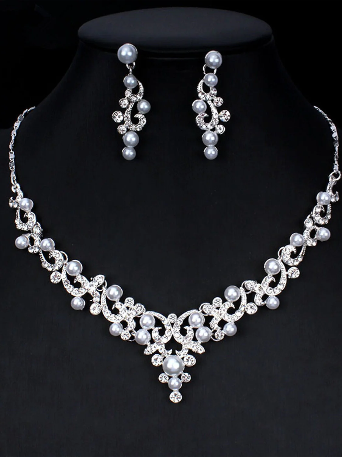 1 set Pearl Rhinestone Jewelry Earrings Necklace For Women's Wedding Pendant Necklace Set - Image 3