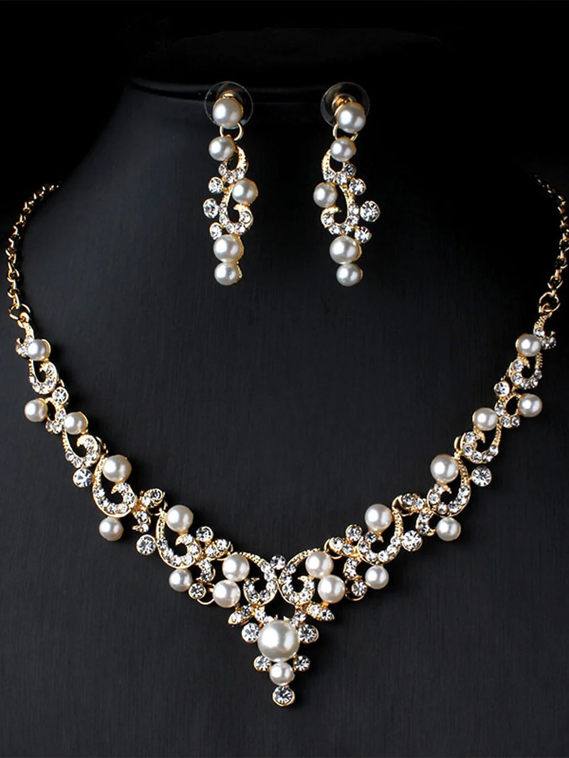 1 set Pearl Rhinestone Jewelry Earrings Necklace For Women's Wedding Pendant Necklace Set - Image 2