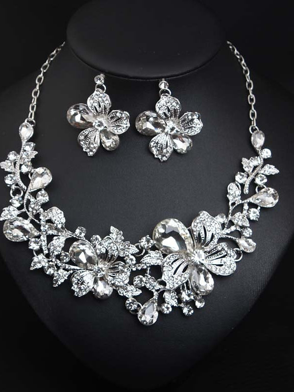 1 set Cubic Zirconia Rhinestone Alloy Bridal Jewelry Earrings Necklace For Women's Fall Wedding Pendant Necklace Set - Image 2