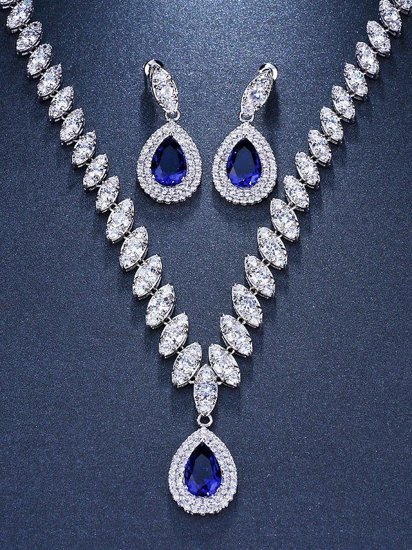 1 set Cubic Zirconia Copper Imitation Diamond Bridal Jewelry Earrings Necklace For Women's Fall Wedding Pendant Necklace Set - Image 2