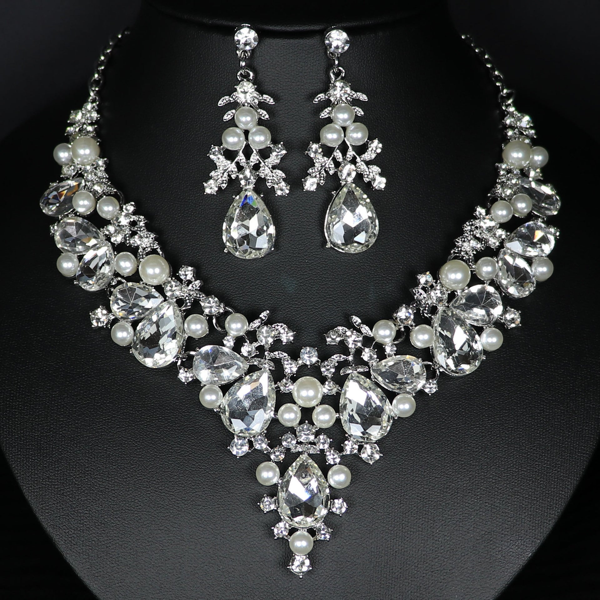 1 set 3 Pieces Rhinestone Jewelry Earrings Necklace For Women's Wedding - Image 6
