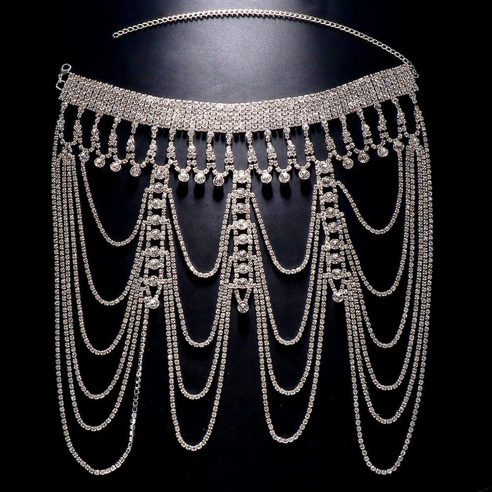 Multi-Layered Exaggerated Rhinestone Shoulder Chain Performance Accessory - 画像 (4)