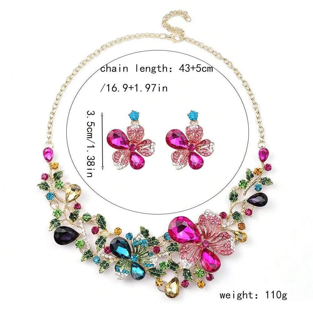 Women's Color-Plated Crystal Glass Exaggerated Flower Jewelry Set - Image 4