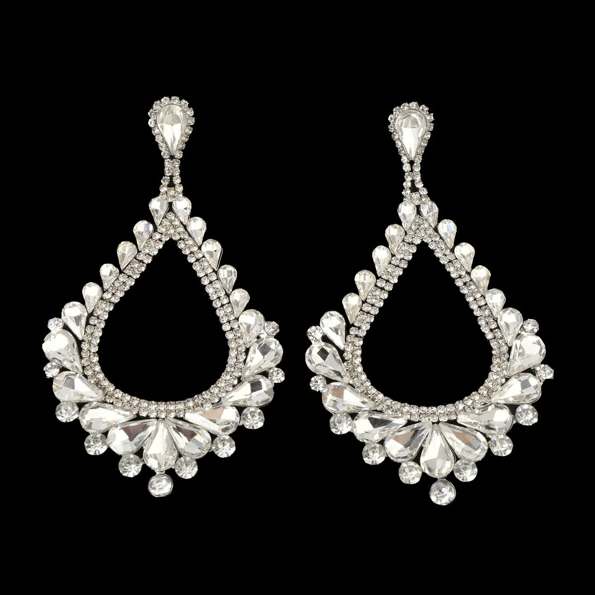 Fashion Glass Rhinestone Exaggerated Waterdrop Earrings - 画像 (4)