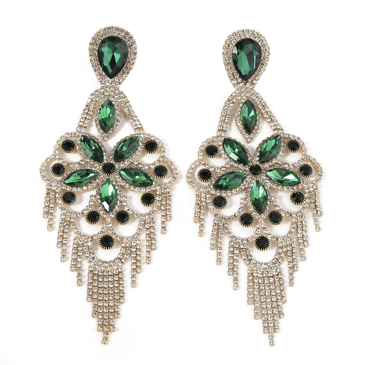 Fashion Exaggerated Rhinestone Elegant Flower Drop Earrings - 画像 (4)