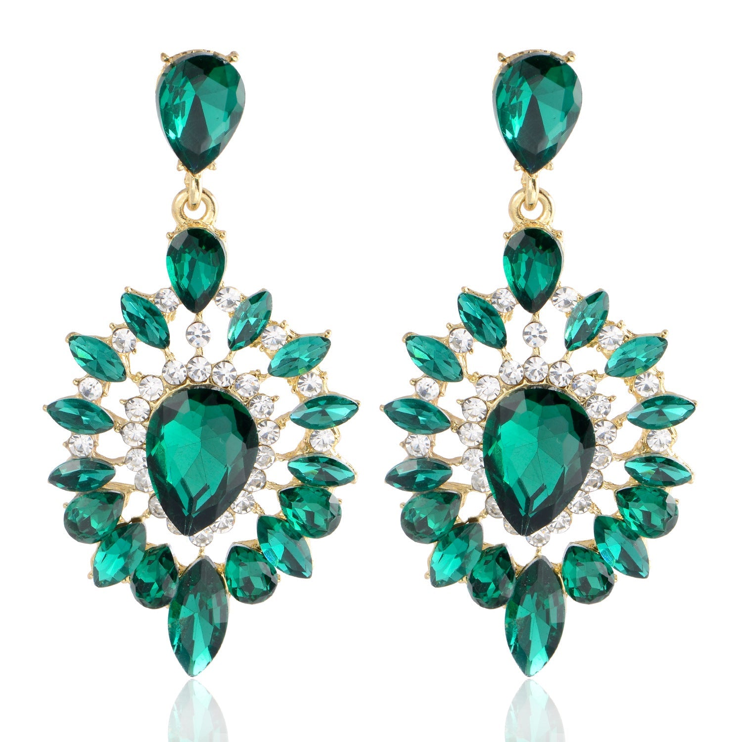 Noble Oval Green Rhinestone High End Drop Earrings - 画像 (6)