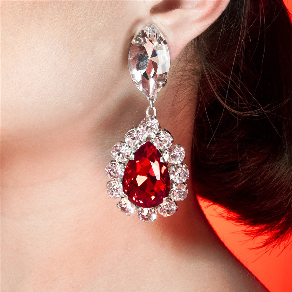 High-end Luxury Rhinestone Red Gemstone Drop Earrings - 画像 (3)