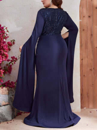 Trumpet/Mermaid V-Neck Long Sleeves Plus Size Mother of the Bride Dresses Sequins Floor-Length
