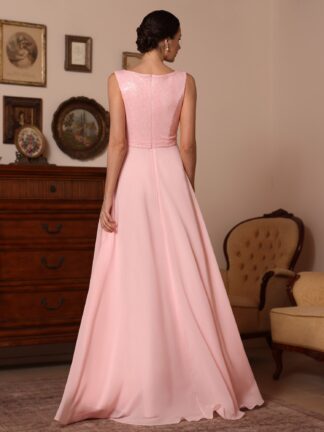 A-Line/Princess Cowl Neck Chiffon Mother of the Bride Dresses Sequins Floor-Length Sleeveless Ruffles