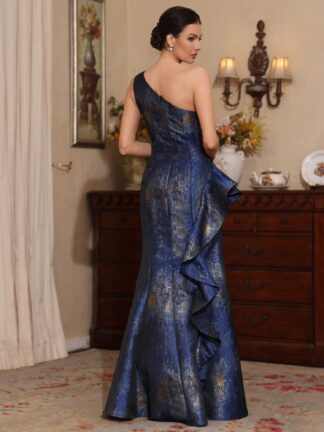Trumpet/Mermaid One-Shoulder Printed Satin Mother of the Bride Dresses with Split Side Sleeveless Floor-Length