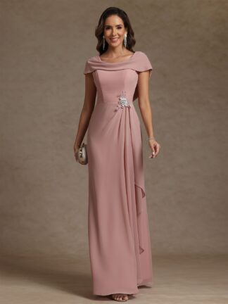 Sheath/Column Cowl Neck Chiffon Mother of the Bride Dresses Rhinestone Floor-Length Ruffles Sleeveless