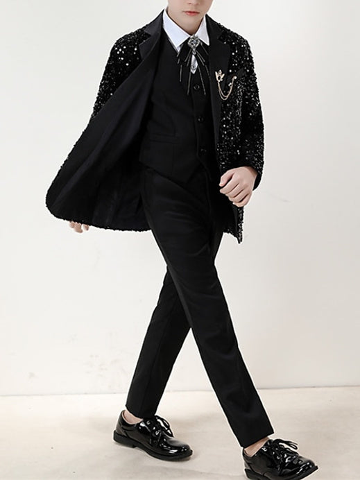 Boys Blazer Pants Clothing Set Long Sleeves 3 Pieces Boy's Wedding Suit Sets with Sequins - Image 6