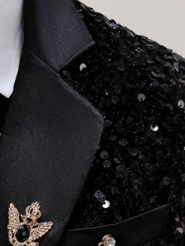 Boys Blazer Pants Clothing Set Long Sleeves 3 Pieces Boy's Wedding Suit Sets with Sequins - Image 2