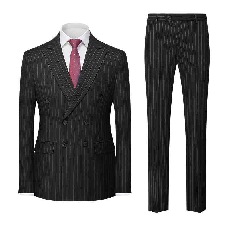 Blue Khaki Burgundy Gray Black Men's Tailored Fit Double Breasted Six-buttons 2 Pieces Striped Wedding Suits - Image 3