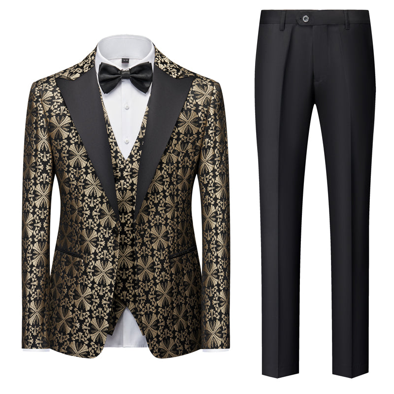Green Gold Silver Black Men's Tailored Fit Single Breasted One-button 3 Pieces Printed Prom Party Suits - 이미지 2