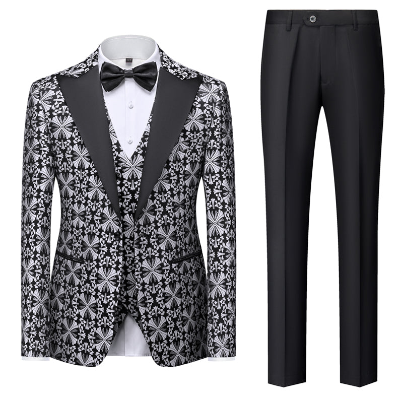 Green Gold Silver Black Men's Tailored Fit Single Breasted One-button 3 Pieces Printed Prom Party Suits - 이미지 3