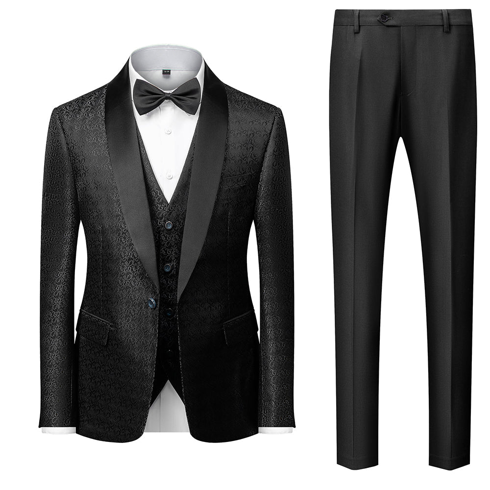 Red Blue Black White Men's Tailored Fit Single Breasted One-button 3 Pieces Printed Prom Party Suits - 이미지 4
