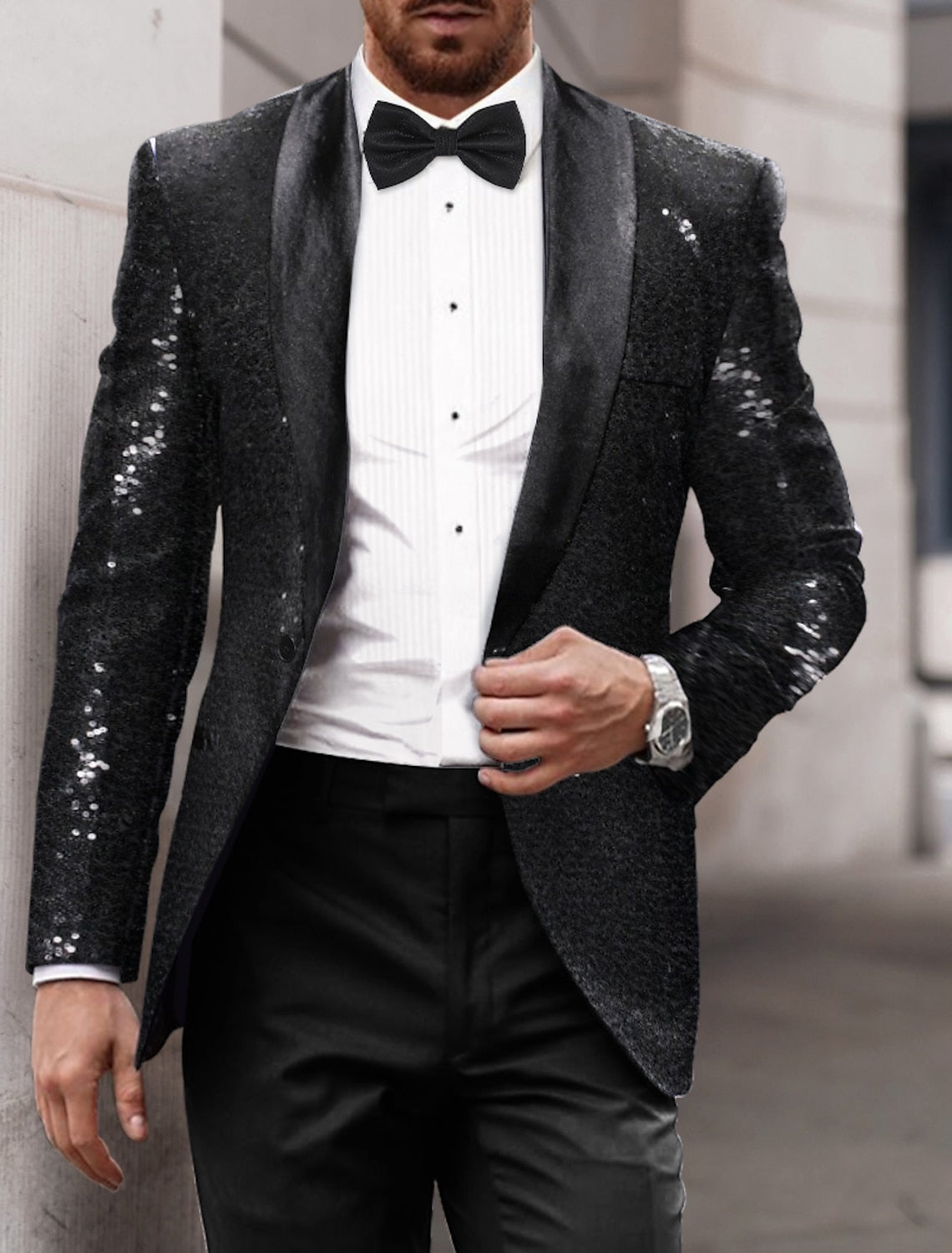 Gold Red Blue Silver Men's Tailored Fit Single Breasted One-button Sequins Party Jacket - 이미지 5