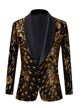 Gold Red Green Men's Tailored Fit Single Breasted One-button Sequins Party Jacket