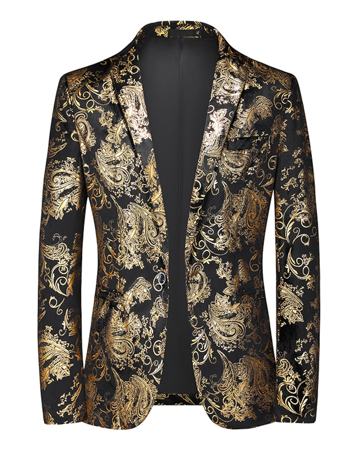 Gold Silver Men's Tailored Fit Single Breasted One-button Printed Party Jacket - 이미지 2