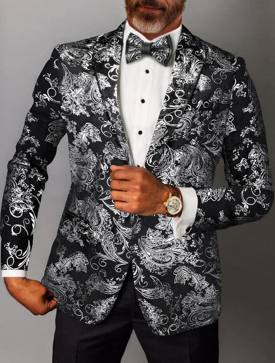 Gold Silver Men's Tailored Fit Single Breasted One-button Printed Party Jacket - 이미지 3