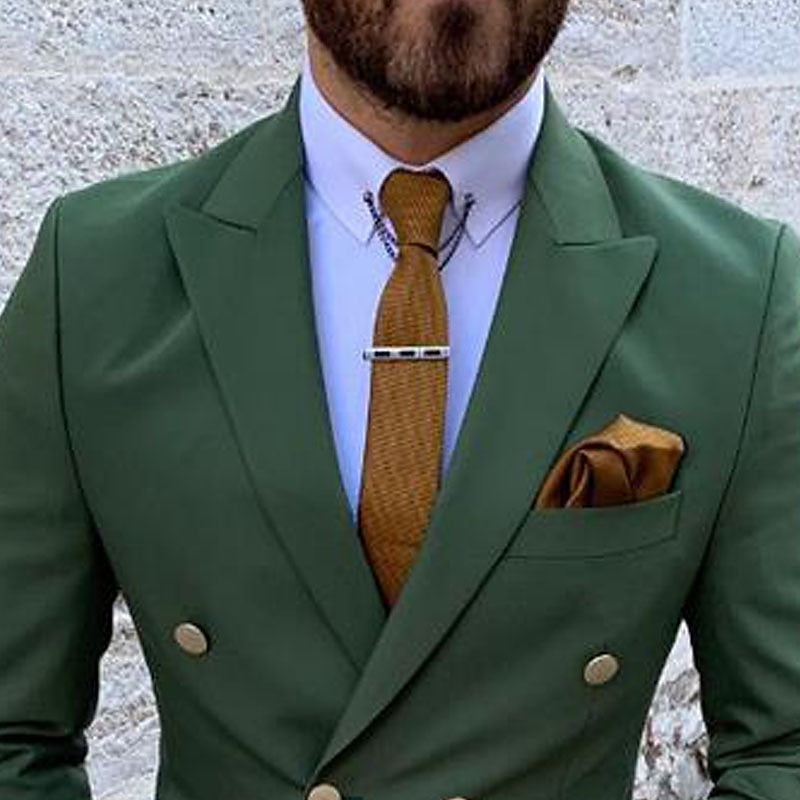 Men's Tailored Fit Double Breasted Six-buttons 2 Pieces Solid Colored Wedding Suits - 이미지 19