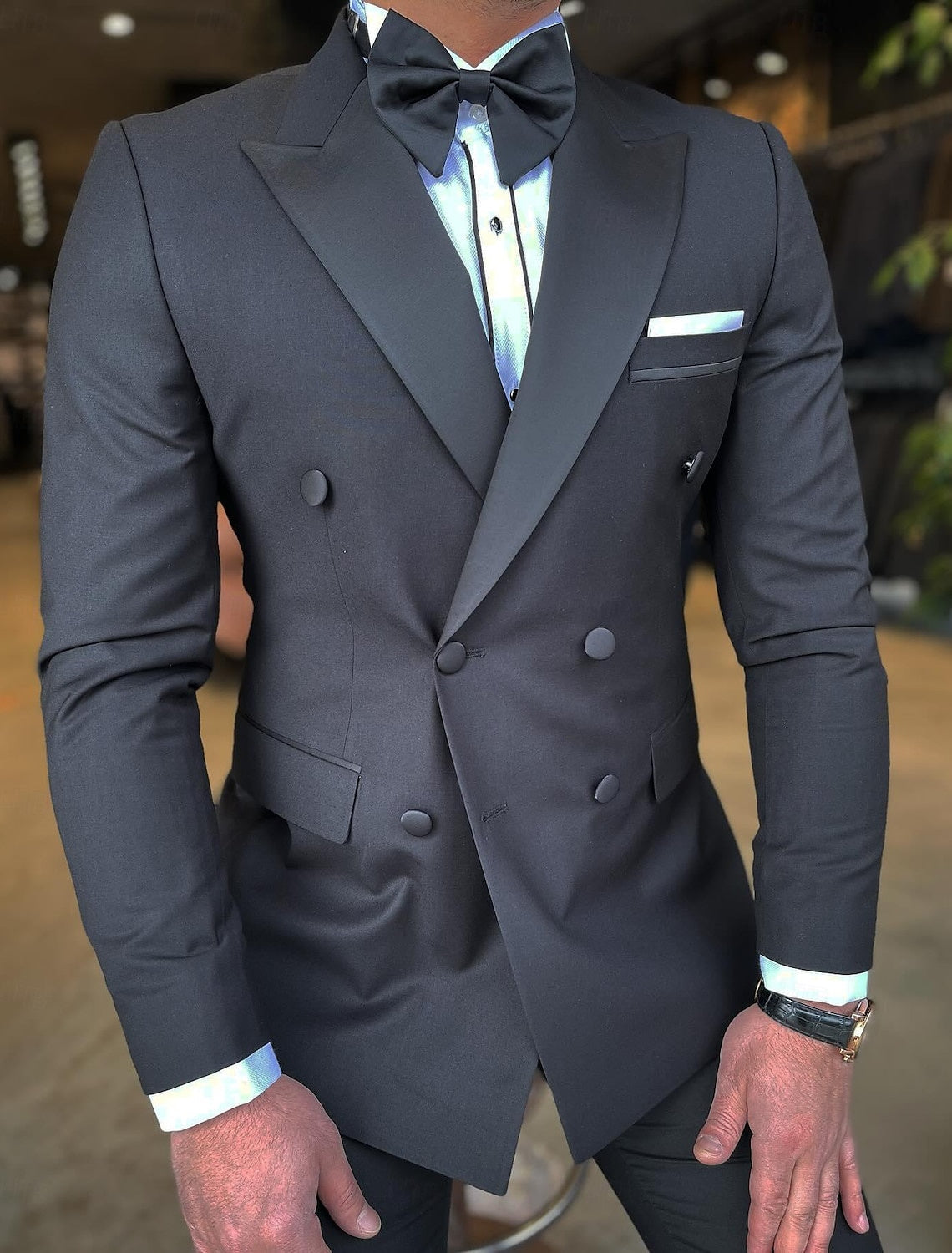 Men's Tailored Fit Double Breasted Six-buttons 2 Pieces Prom Wedding Suits - Image 4