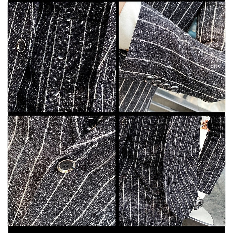 Men's Tailored Fit Single Breasted One-button 3 Pieces Black Ivory Wedding Suits - Image 9