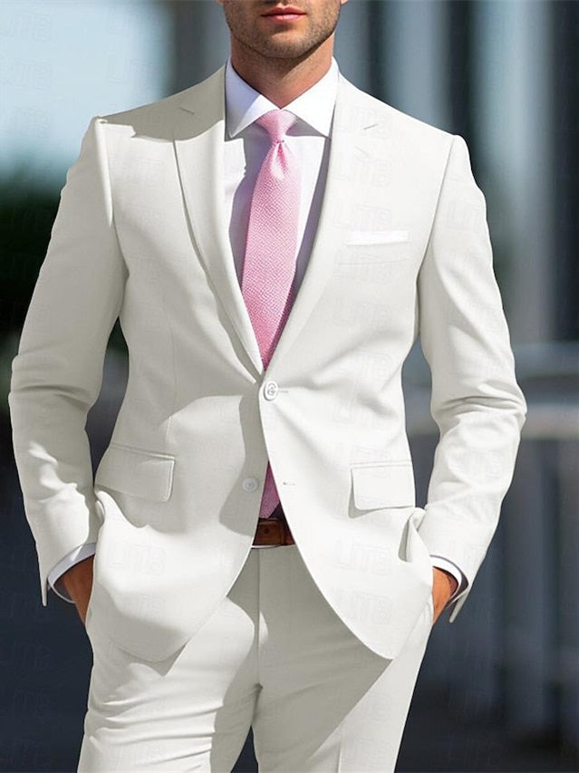 Men's Tailored Fit Single Breasted Two-buttons 2 Pieces White Pink Wedding Suits - Image 4