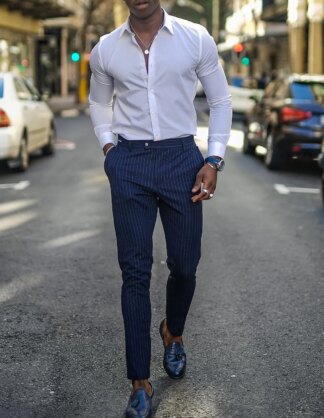 White Shirt Men's Standard Fit Long Sleeves Solid Color Cotton Blend Shirt