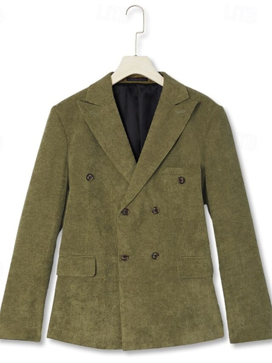 Sage Men's Corduroy Peak Neck Regular Single Double Breasted Six-Buttons Party Suits Jacket - Image 2