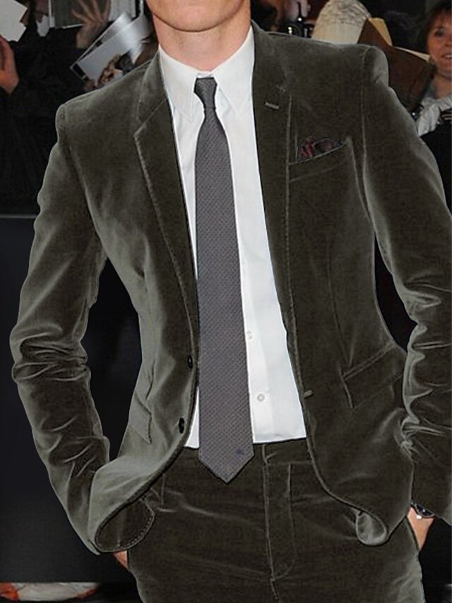 Burgundy Men's Velvet Single Breasted Two-Buttons Solid Wedding Party Suit Jacket - 이미지 6