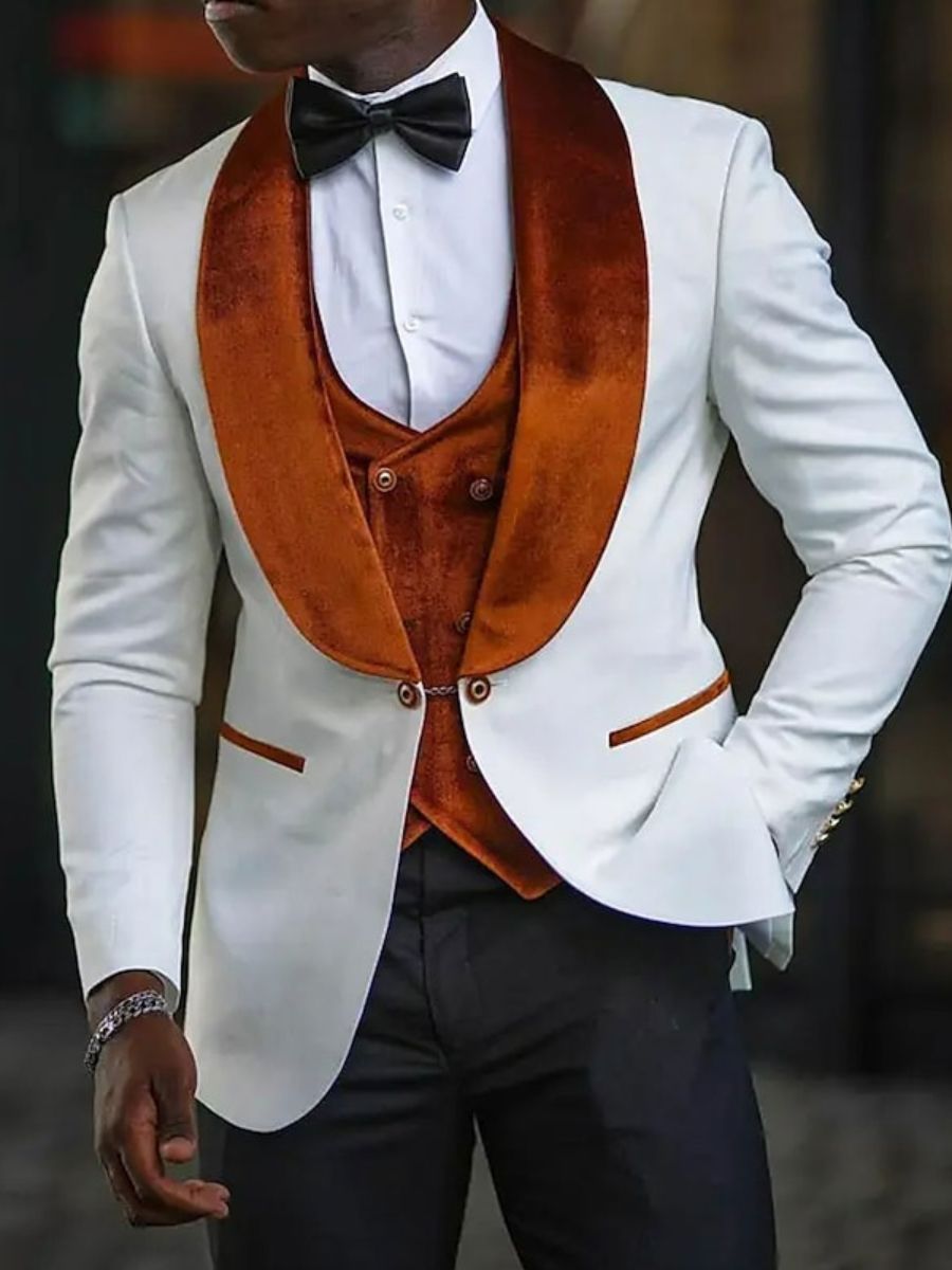 Men's Stylish Velvet Shawl Collar Single Breasted One-Button Party Evening Prom Suits - 画像 (2)