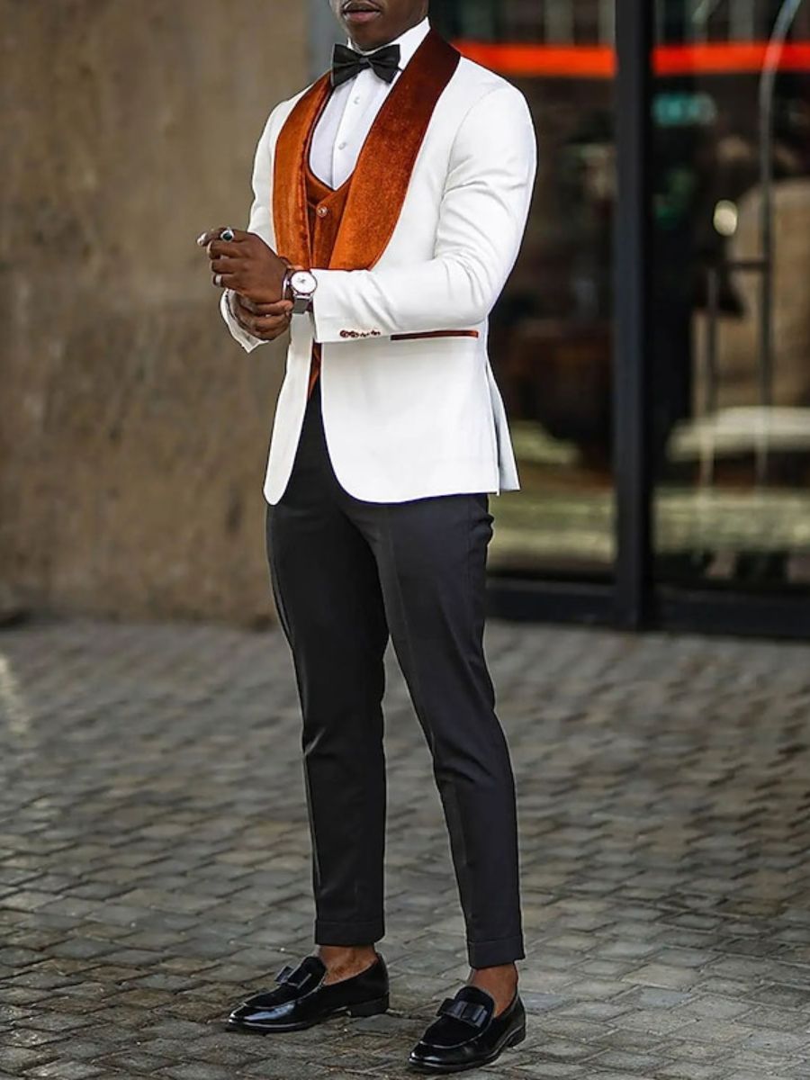 Men's Stylish Velvet Shawl Collar Single Breasted One-Button Party Evening Prom Suits - 画像 (3)