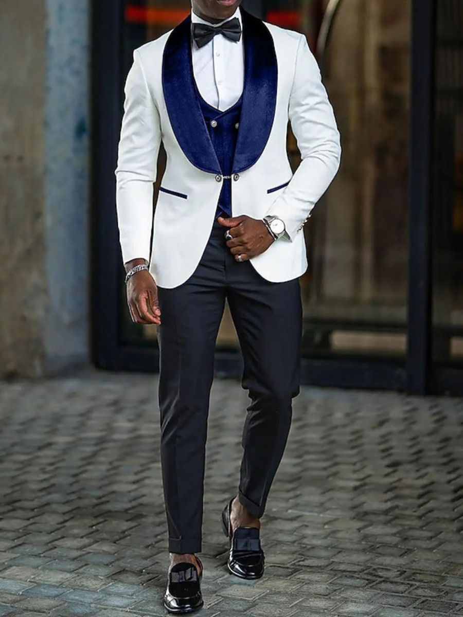 Men's Stylish Velvet Shawl Collar Single Breasted One-Button Party Evening Prom Suits - 画像 (6)