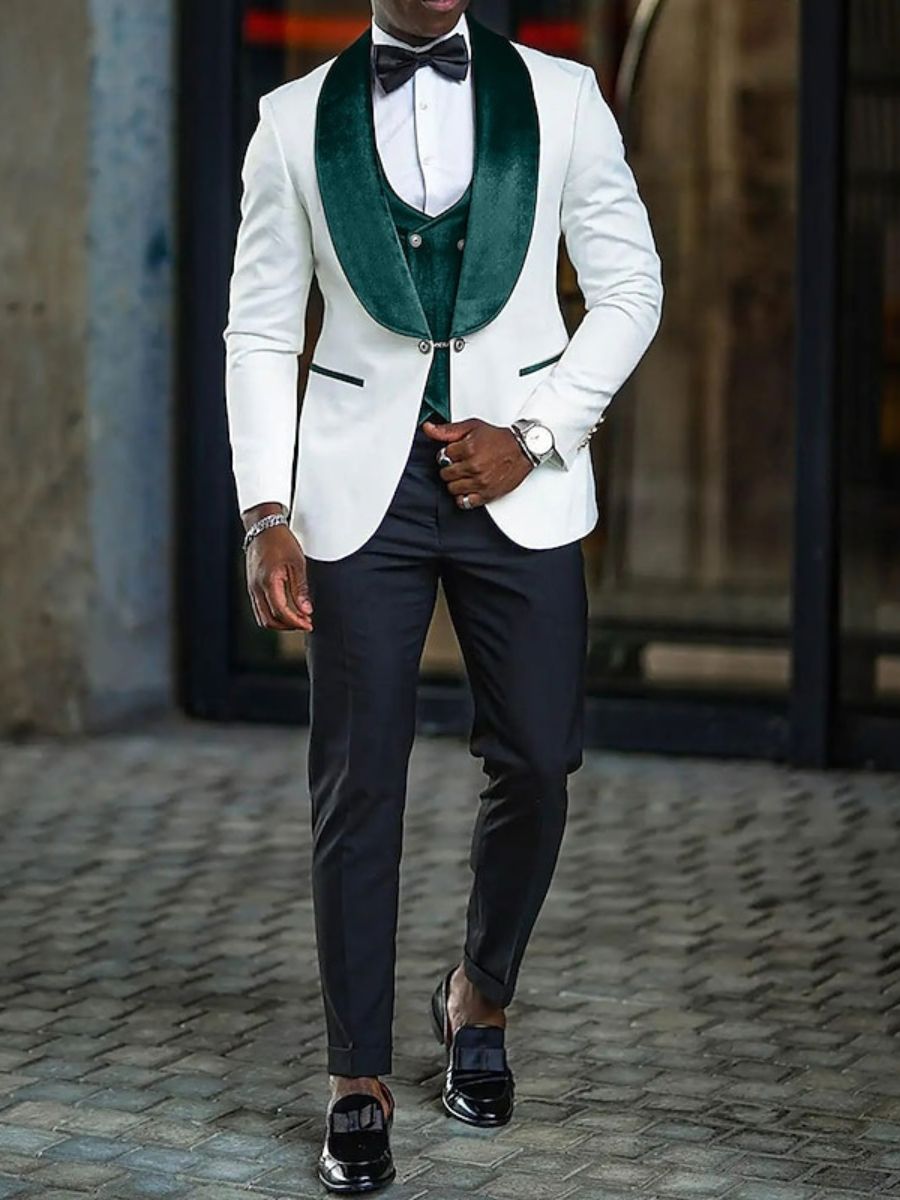 Men's Stylish Velvet Shawl Collar Single Breasted One-Button Party Evening Prom Suits - 画像 (5)