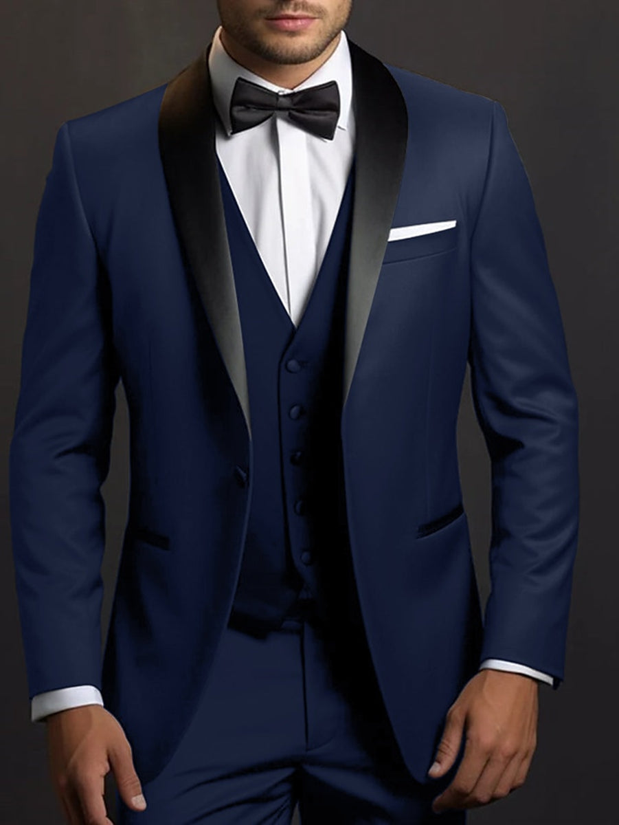 Black Men's Party 3 Pieces Single Breasted One-Button Wedding Daily Suits - Image 2