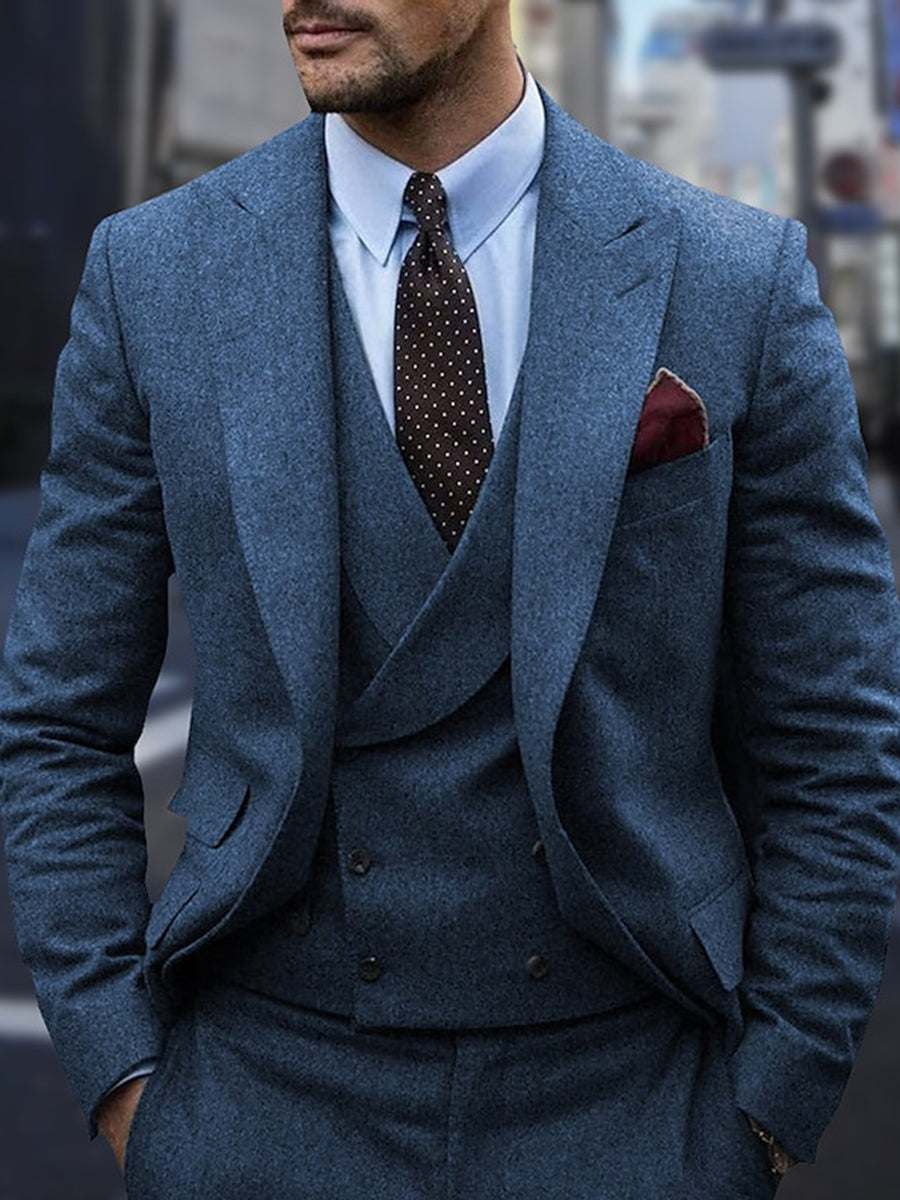 Dark Gray Men's Peak Tweed Single Breasted Two-Buttons Wedding Suits - 이미지 6
