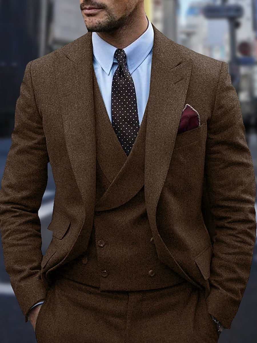 Dark Gray Men's Peak Tweed Single Breasted Two-Buttons Wedding Suits - 이미지 5
