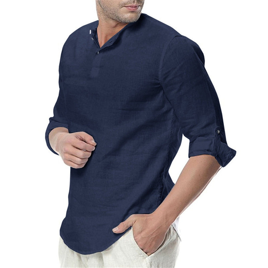 Men's Stand Collar Long Sleeves Casual Solid Color Shirt - Image 4