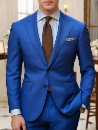 Blue Men's Single Breasted Two-Buttons Notch Lapel Elegant Beach Wedding Prom Party Suits