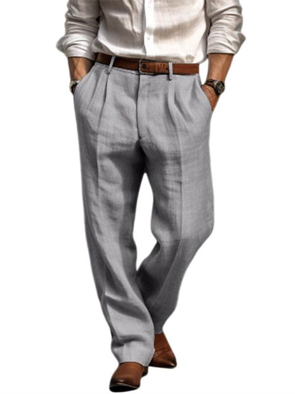 Men's Linen Long Pants Trousers Summer Pleated Fashion Pants - Image 2