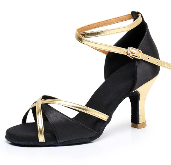 Women's Dancewear Shoes Ankle Strap Heel Peep Toe Satin Latin Shoes - 画像 (4)