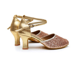 Women's Dancewear Shoes Ankle Strap Heel Round Toe Glitter Latin Shoes
