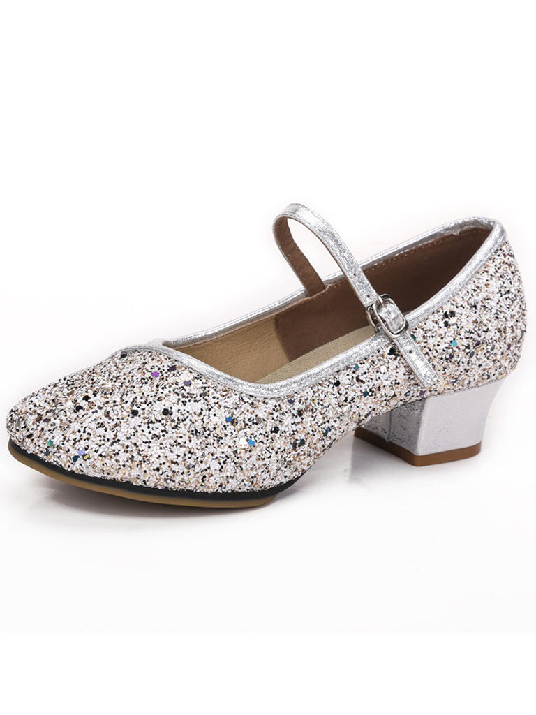 Women's Dancewear Shoes  Block Heel Round Toe Glitter Ballroom Dance Shoes - Image 4